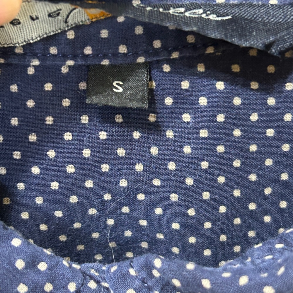 Imogene + Willie Polka Dot Shirt‎ S Navy Peter Pan Collar Button Down - Picture 4 of 8